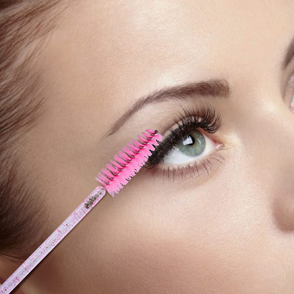 100PCS Eyelash Mascara Brushes, Disposable Lash Spoolies, Crystal Eyelash Brush Makeup Kits for Eyelash Extensions and Eyebrow Brush